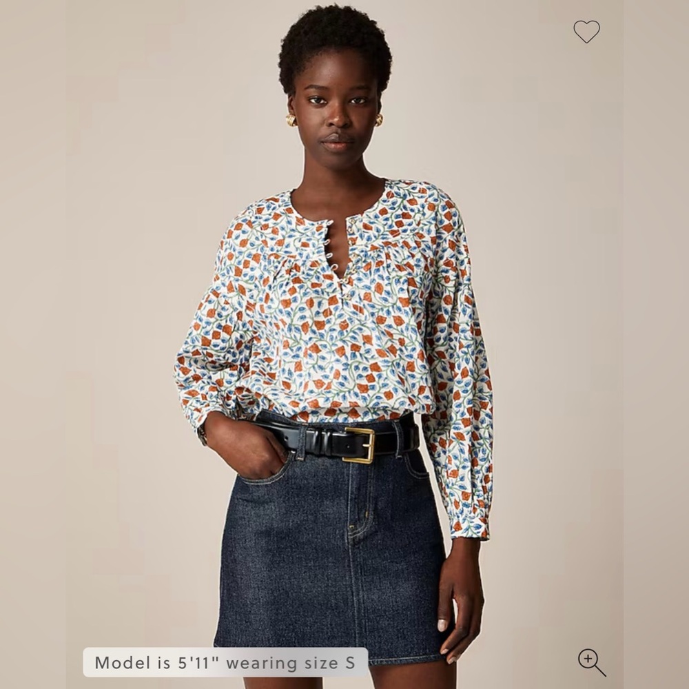 NWT J. Crew Shirred Popover Blouse In Rosewood Floral White Small Gold Buttons